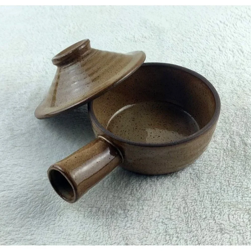 Bean Pot Stoneware Baking Bowl Vented Lid Pottery Handmade Bakeware Soup Chowder